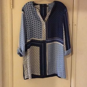 Silk XL Zara Blouse Dark and Light Blue w/ White